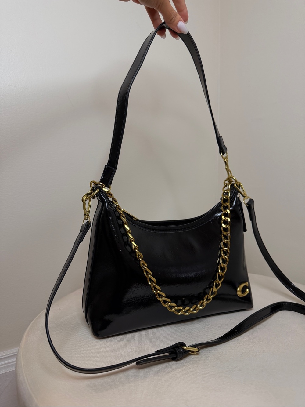 Coach Black Juliet Shoulder Bag with Gold Chain Accent